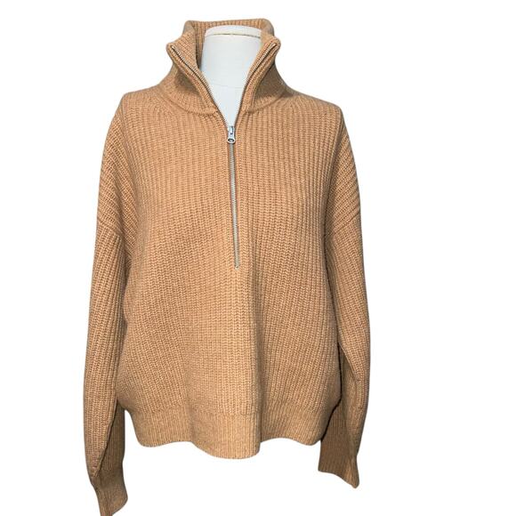 Everlane The half zip women's wool sweater in luxe merino camel color size med - Picture 3 of 5